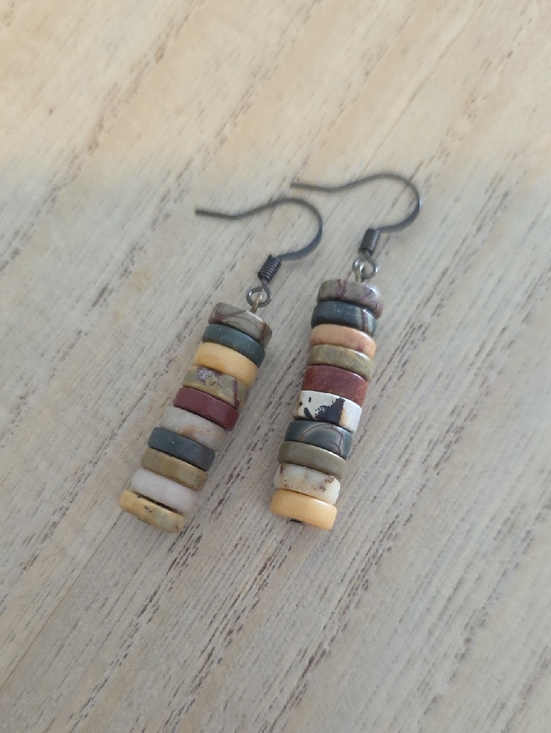 Jewelry - Handmade Stacked Earth-Tone Bead Drop Earrings